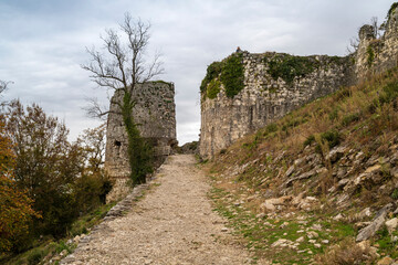 Fototapeta na wymiar The Anakopia Fortress is a defensive structure, a historical landmark in the city of New Athos on the Anakopia Mountain, an ancient fortification of the Eastern Black Sea region.