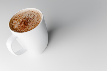Hot coffee cappuccino in ceramic cup isolated on white background, clipping path included. cappuccino with spices and cinnamon. Cozy morning concept. Hygge.