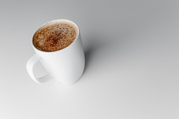 Hot coffee cappuccino in ceramic cup isolated on white background, clipping path included. cappuccino with spices and cinnamon. Cozy morning concept. Hygge.