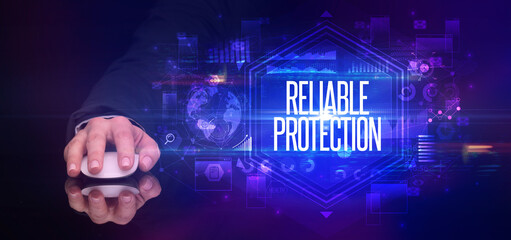 hand holding wireless peripheral, cyber security concept