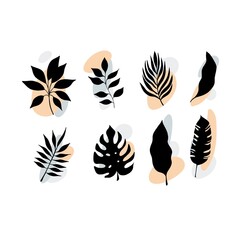 Fototapeta na wymiar Set Line Art plant silhouette with Geometry Colored Shapes. Modern trendy background design for print, poster,, wallpaper. Contour drawing. Minimalism art. Modern decor. Wall art.