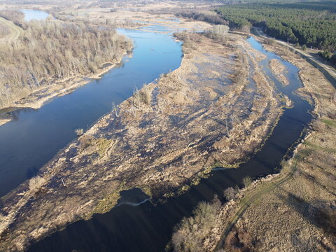 Oxbow lake of the Narew river near Pultusk on an autumn, sunny day.