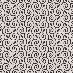 Retro Swirl Lines Seamless Background in Black and White Color. Vector Tileable pattern.