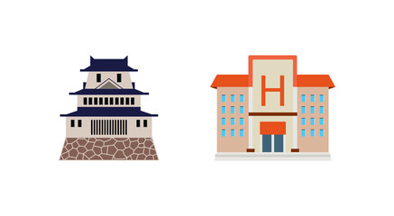 japanese castle emoji, hotel emoji.