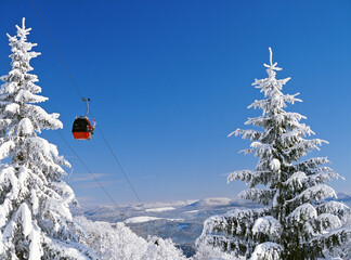 Gondola lift on Jaworzyna Krynicka mountain, Beskid Sadecki, Poland
