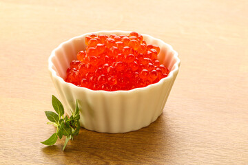 Red caviar in the bowl