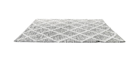 Stylish grey rug isolated on white. Interior accessory