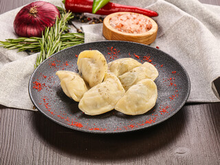 Varenyky dumplings with mashed potato