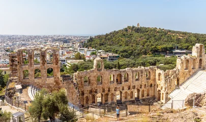 Crédence de cuisine en plexiglas Athènes Panorama of Odeon of Herodes Atticus, Athens, Greece. Ancient Greek ruins view from Acropolis..