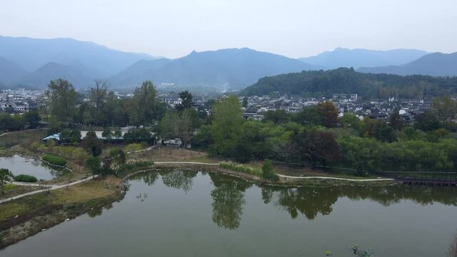 Aerial photography of rural scenery of Huangshan Mountain in Huizhou