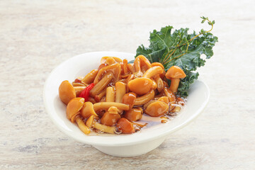 Wild pickled honey mushroom in the bowl