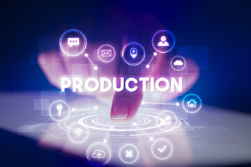 Finger touching tablet with web technology icons concept