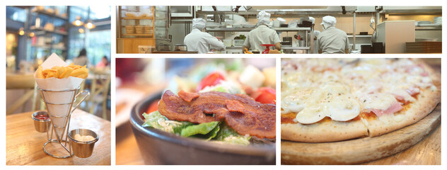 multi food , pizza and salad for banner advertise
