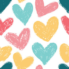 Fototapeta premium Seamless pattern with hearts in beautiful colors. Great for baby linens, kids, valentine's day, mother's day, romantic designs, wallpapers, fabrics and other surfaces.