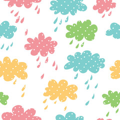 Cute seamless pattern with sun and clouds.