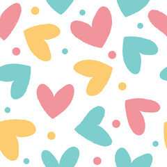 Seamless pattern with hearts in beautiful colors. Great for baby linens, kids, valentine's day, mother's day, romantic designs, wallpapers, fabrics and other surfaces.