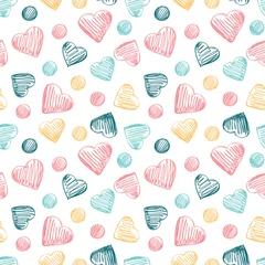 Fototapeten Seamless background of hearts in pastel colors. Great for baby, valentine's day, mother's day, wedding, scrapbook, surface textures. © Elena Melnikova