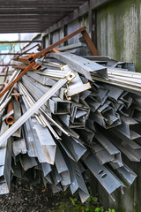 metal profile channel at a construction site in the form of scrap metal