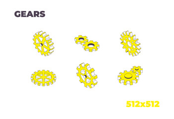 Gears 3d Icons. Vector isometric elements for presentations, websites and infographics.