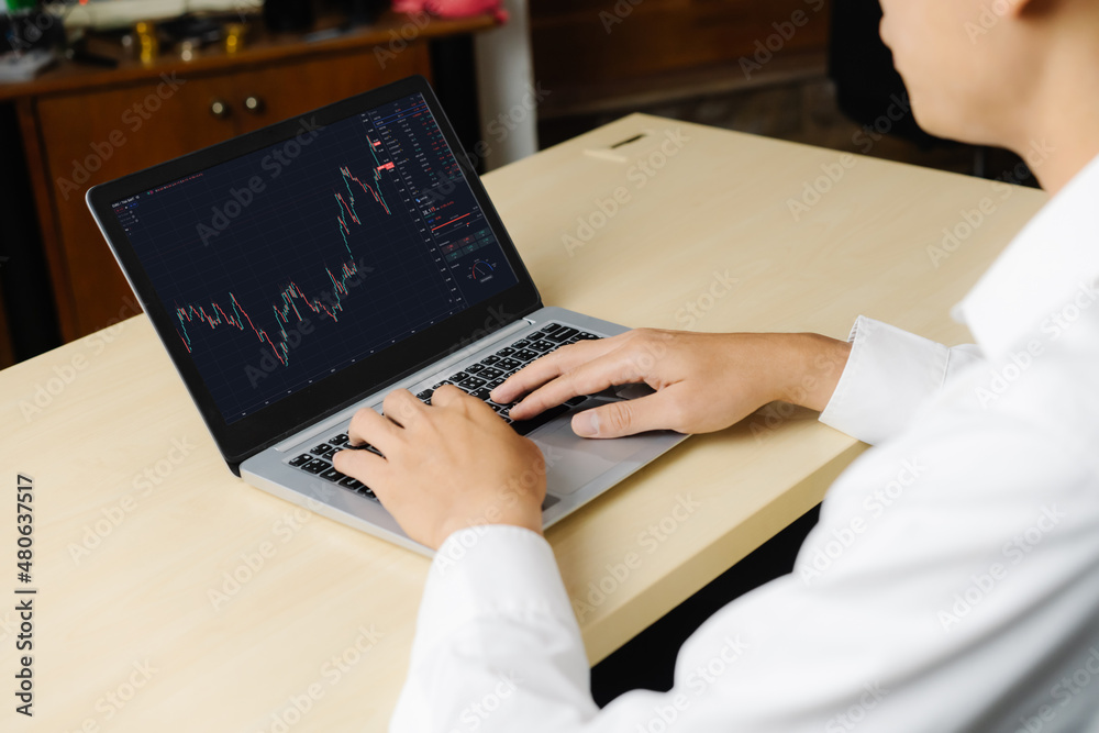 Poster stock market data chart analysis by ingenious computer software . investment application display sto