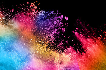 abstract colored dust explosion on a black background.