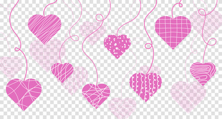 Cute hand drawn doodle hearts horizontal seamless pattern, romantic background. Background with cute hand drawn hearts. Mother's Day and Women's Day. Vector illustration