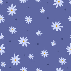 Eenvoudig bloemen naadloos patroon met madeliefjes en polka dot. Eindeloze vrouwelijke print. vector illustratie