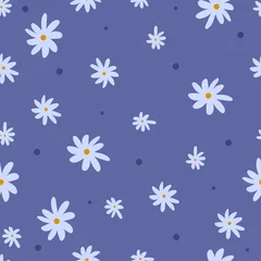 Wall murals Very peri Simple floral seamless pattern with daisies and polka dot. Endless feminine print. Vector illustration
