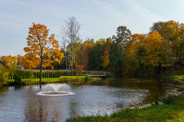 River fountain in autumn