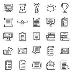 Final exam icons set outline vector. Student college