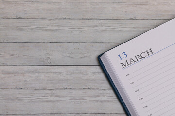 Exact date in the new diary. Important event and note space for March 13.