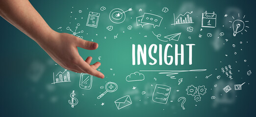 Close-Up of cropped hand pointing at business inscription