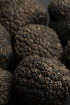 Closeup view of fresh whole black truffles