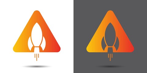 Triangle rocket logo, rocket launch with triangle logo, letter A with rocket logo template