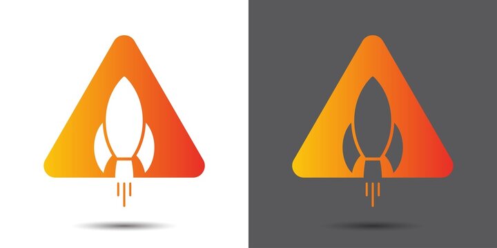 Triangle rocket logo, rocket launch with triangle logo, letter A with rocket logo template