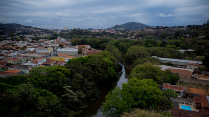 Fototapeta na wymiar Fotografia aérea da cidade de Pedreira localizada no interior do estado de São Paulo, Brasil. 
