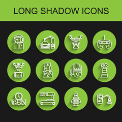 Set line Robot and digital time manager, Worker robot, Industrial machine robotic arm hand, doctor, Antenna and Mechanical icon. Vector