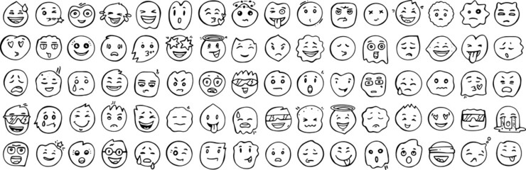 Big set of emoji icone. Cartoon emoji set. Set of vector emoticons