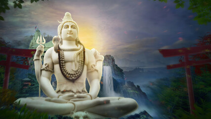 lord shiva Shiv 3d Wallpaper Lord Shiv with clouds and Sun Rays, God Mahadev mural 3D illustration...