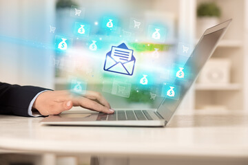 Businessman working on laptop with new business