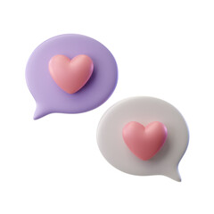 3d render illustration of love chat bubbles and hearts
