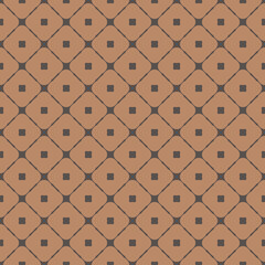 Geometric grid seamless pattern. Abstract texture with small rounded shapes, diagonal square mesh, grid, net, lattice. Simple vector graphic ornament, repeat tiles. Brown color ornament. Retro design