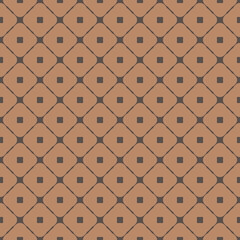 Geometric grid seamless pattern. Abstract texture with small rounded shapes, diagonal square mesh, grid, net, lattice. Simple vector graphic ornament, repeat tiles. Brown color ornament. Retro design