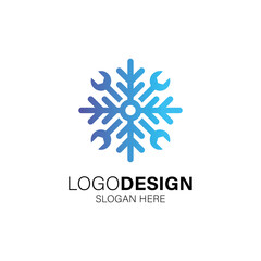 Snowflakes and Wrench for air conditioning repair and service logo design