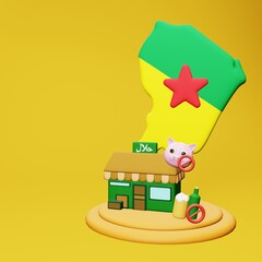 3d rendering of halal and haram food and beverage culinary tourism in French Guiana