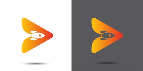 Rocket play logo, multimedia rocket logo, multimedia start up logo, multimedia logo template in gradient of fire flame