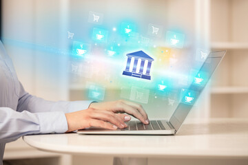 Businessman working on laptop with new business