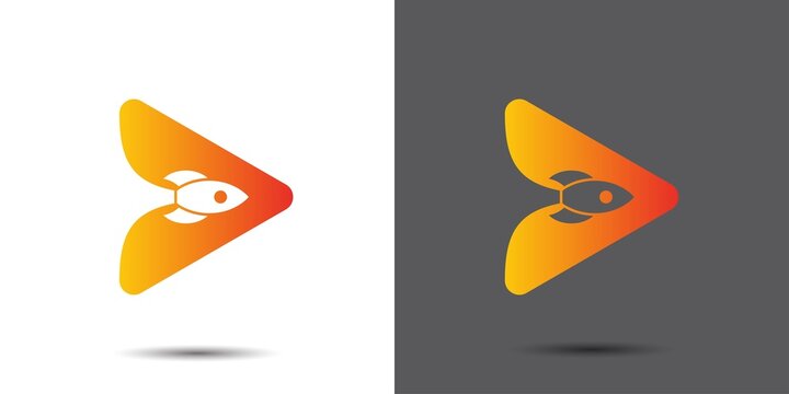 Rocket play logo, multimedia rocket logo, multimedia start up logo, multimedia logo template in gradient of fire flame