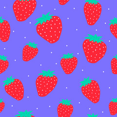 Bright seamless pattern with red abstract strawberry in different sizes,vector illustration for textile, cover design,wallpaper,colorful print for kitchen fabric,summer fruit background,flat clip art.