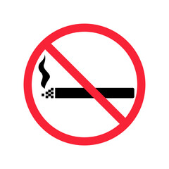 No smoking. Icon prohibition of cigarettes, tobacco smoking. Symbol of harm to health, bad habits. Stop cigarettes. Solid black vector icon isolated on white background